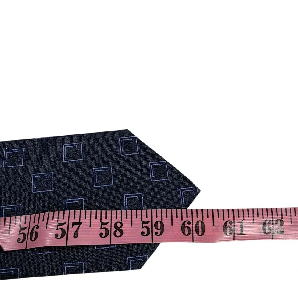 Alan Flusser‎ Mens Silk Necktie Square Pattern Blue Handmade Luxury Formal